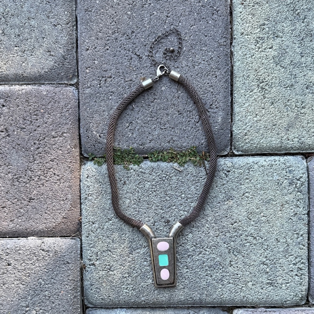 Gunmetal Silver and Pink Necklace